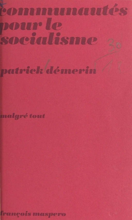 Communautés pour le socialisme - Patrick Démerin - La Découverte (réédition numérique FeniXX)