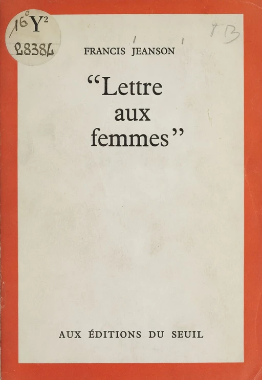 Lettre aux femmes - Francis Jeanson - Seuil (réédition numérique FeniXX)