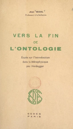 Vers la fin de l'ontologie