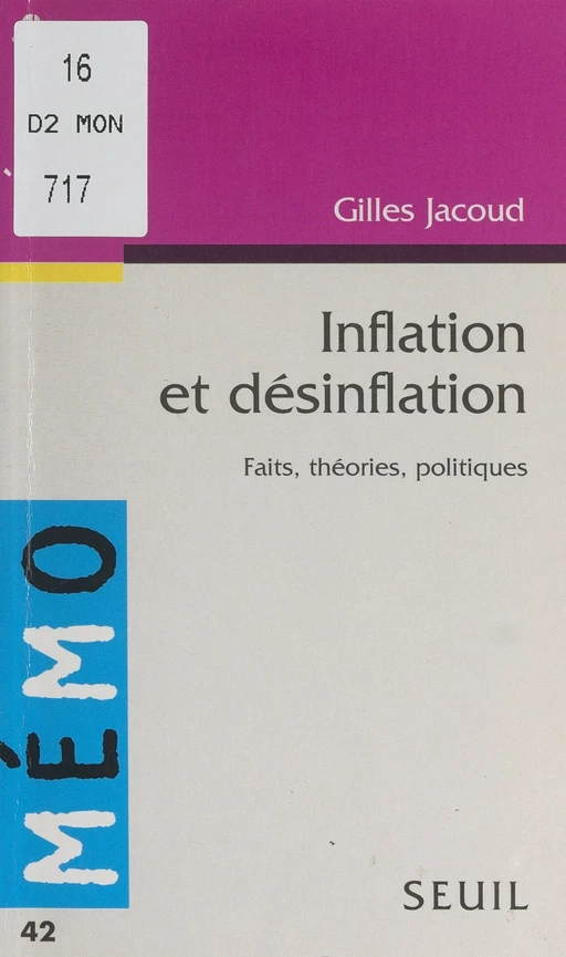 Inflation et désinflation - Gilles Jacoud - Seuil (réédition numérique FeniXX)