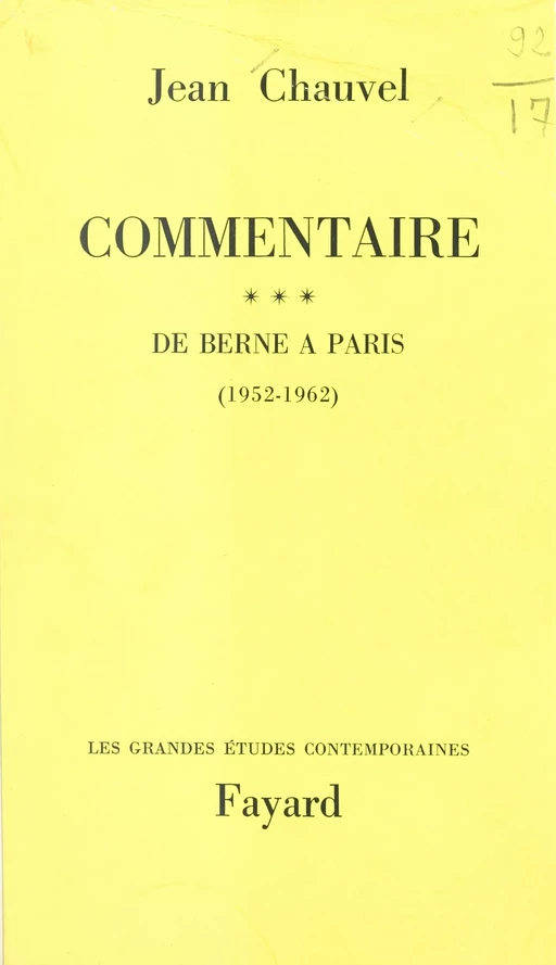 Commentaire (3) - Jean Chauvel - Fayard (réédition numérique FeniXX)