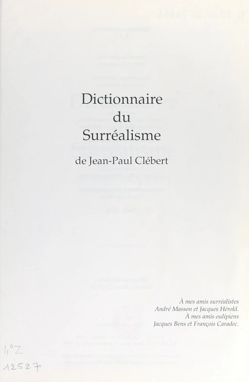 Dictionnaire du surréalisme - Jean-Paul Clébert - Seuil (réédition numérique FeniXX)