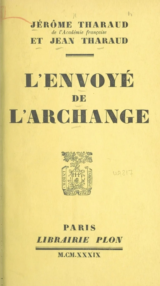 L'envoyé de l'archange - Jean Tharaud, Jérôme Tharaud - Plon (réédition numérique FeniXX)