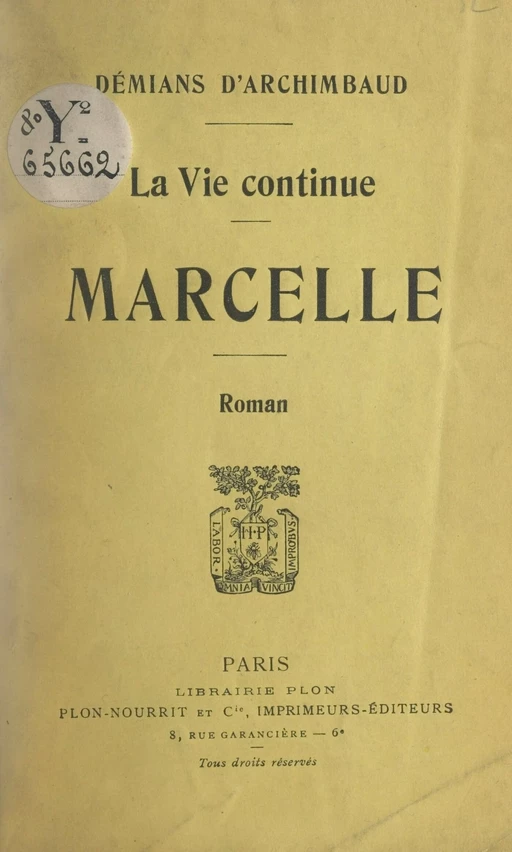 Marcelle - Mathilde Démians d'Archimbaud - Plon (réédition numérique FeniXX)