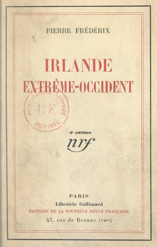 Irlande Extrême-Occident - Pierre Frédérix - Gallimard (réédition numérique FeniXX)