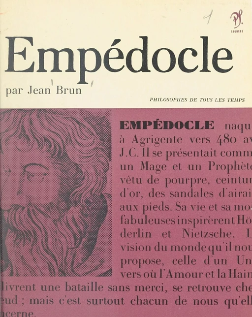 Empédocle - Jean Brun - Seghers (réédition numérique FeniXX)