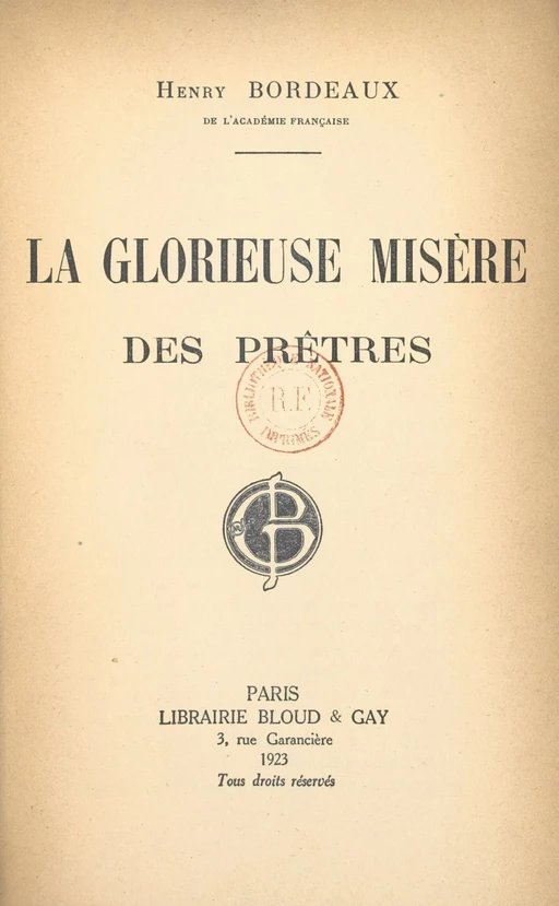 La glorieuse misère des prêtres - Henry Bordeaux - Flammarion (réédition numérique FeniXX)