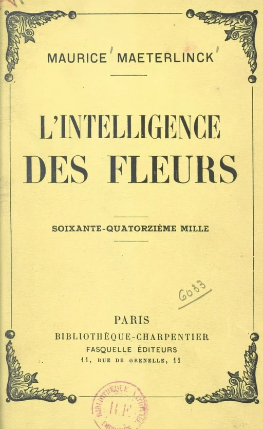 L'intelligence des fleurs - Maurice Maeterlinck - Grasset (réédition numérique FeniXX)