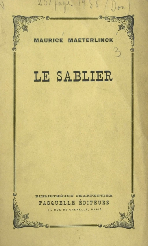 Le sablier - Maurice Maeterlinck - Grasset (réédition numérique FeniXX)