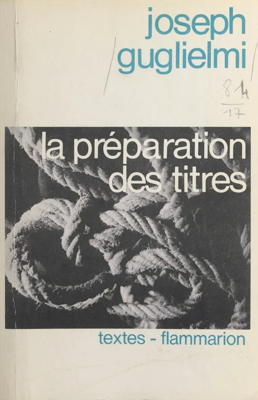 La préparation des titres - Joseph Guglielmi - Flammarion (réédition numérique FeniXX) 