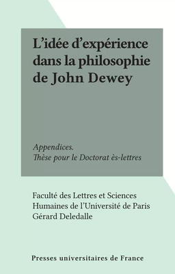 L'idée d'expérience dans la philosophie de John Dewey