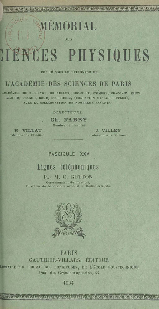 Lignes téléphoniques - Camille Gutton - (Dunod) réédition numérique FeniXX