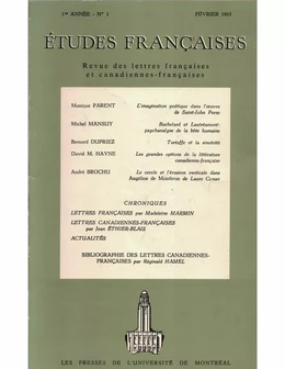 Études françaises. Volume 1 numéro 1, février 1965