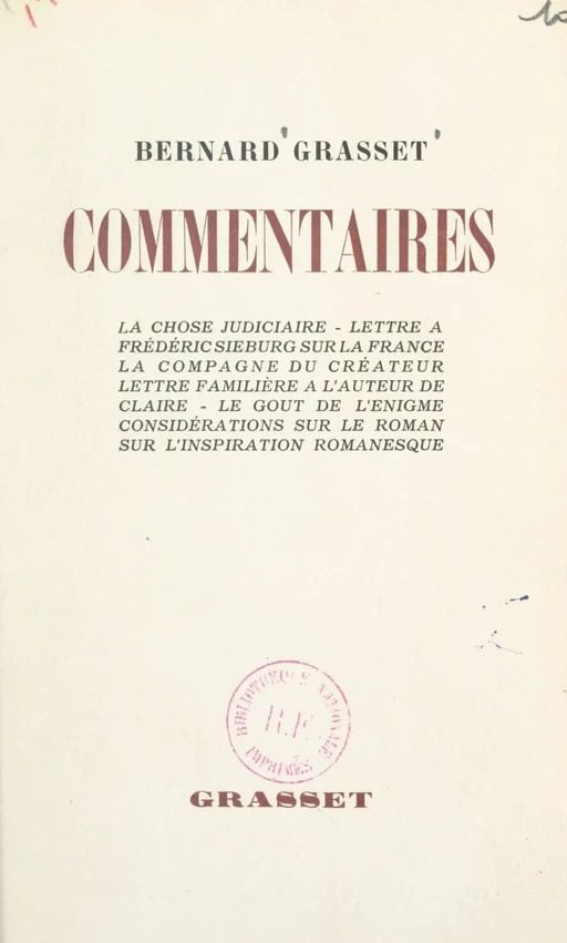 Commentaires - Bernard Grasset - (Grasset) réédition numérique FeniXX