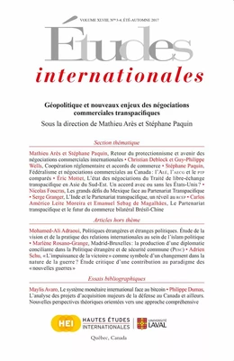 Études internationales. Volume 48 numéro 3-4 été-automne 2017