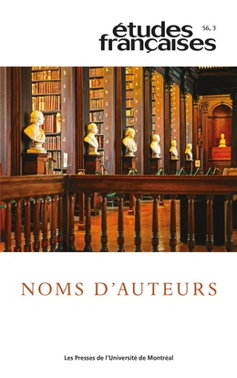 Études françaises. Volume 56, numéro 3, 2020