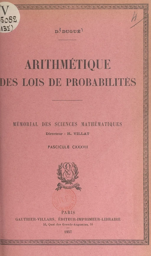 Arithmétique des lois de probabilités - Daniel Dugué - (Dunod) réédition numérique FeniXX