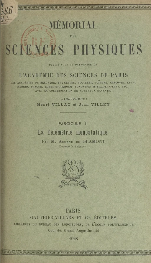 La télémétrie monostatique - Armand de Gramont - (Dunod) réédition numérique FeniXX