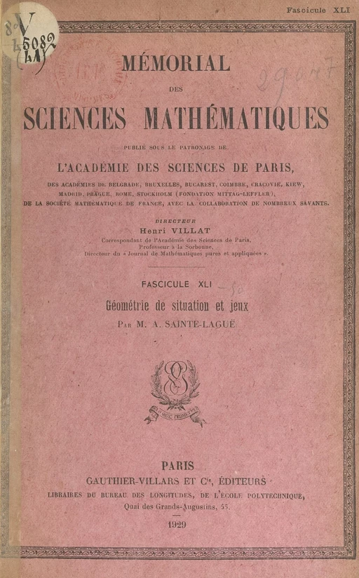 Géométrie de situation et jeux - André Sainte-Laguë - (Dunod) réédition numérique FeniXX