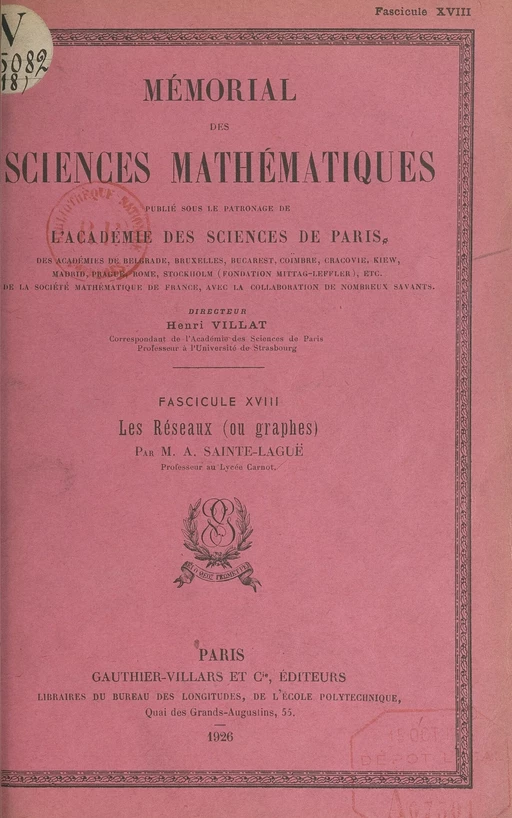 Les réseaux (ou graphes) - André Sainte-Laguë - (Dunod) réédition numérique FeniXX