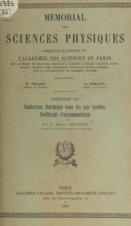 Conduction thermique dans les gaz raréfiés, coefficient d'accommodation