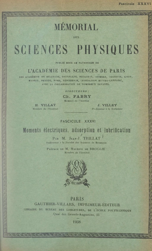 Moments électriques, adsorption et lubrification - Jean-Jacques Trillat - (Dunod) réédition numérique FeniXX