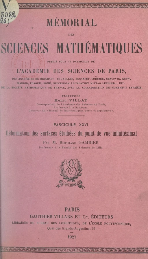 Déformation des surfaces étudiées du point de vue infinitésimal - Bertrand Gambier - (Dunod) réédition numérique FeniXX