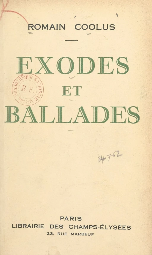 Exodes et ballades - Romain Coolus - (Éditions Du Masque) réédition numérique FeniXX