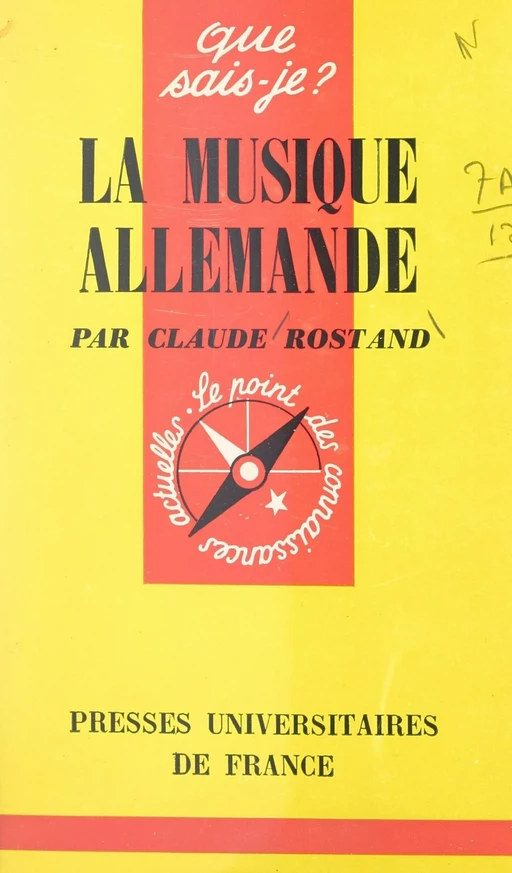 La musique allemande - Claude Rostand - (Presses universitaires de France) réédition numérique FeniXX