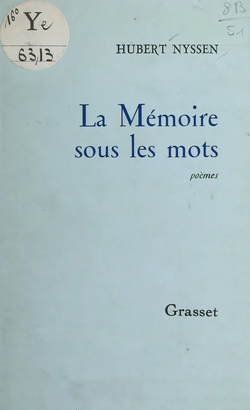 La mémoire sous les mots - Hubert Nyssen - (Grasset) réédition numérique FeniXX