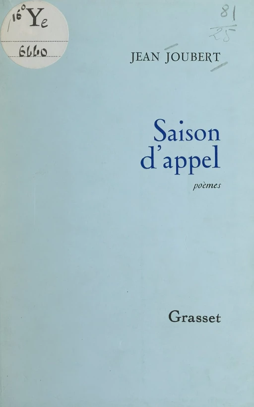 Saison d'appel - Jean Joubert - (Grasset) réédition numérique FeniXX