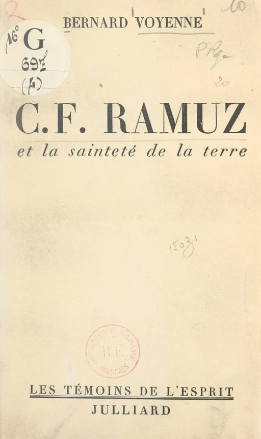 C.F. Ramuz et la sainteté de la terre - Bernard Voyenne - (Julliard) réédition numérique FeniXX