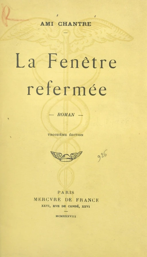 La fenêtre refermée - Ami Chantre - (Mercure de France) réédition numérique FeniXX