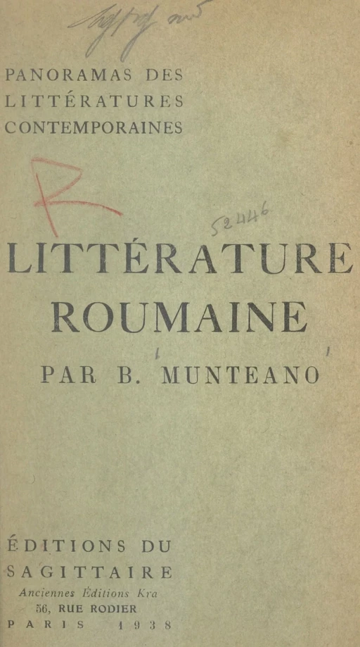 Panorama de la littérature roumaine contemporaine - Basil Munteano - (Grasset) réédition numérique FeniXX