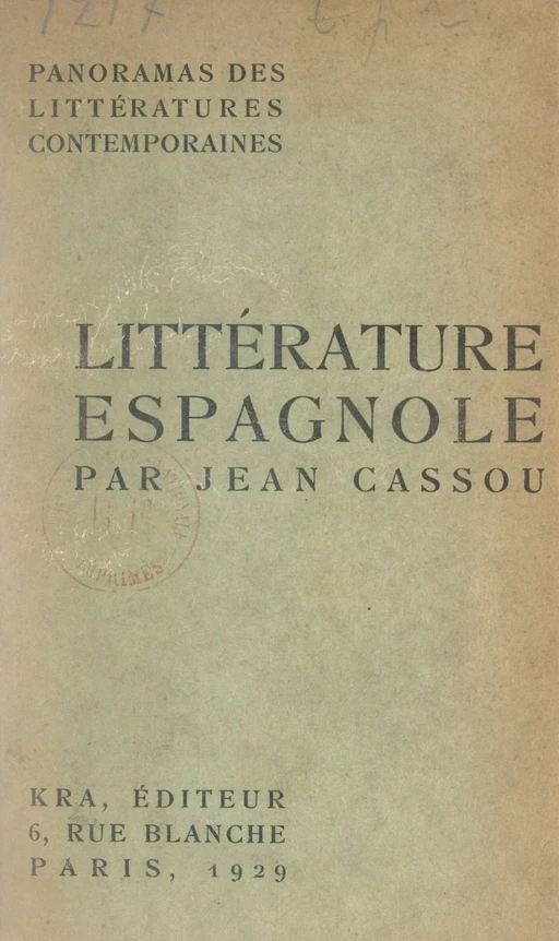 Panorama de la littérature espagnole contemporaine - Jean Cassou - (Grasset) réédition numérique FeniXX