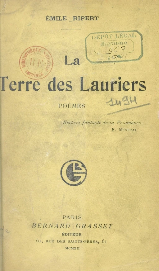 La terre des lauriers - Émile Ripert - (Grasset) réédition numérique FeniXX