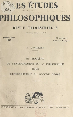 Le problème de l'enseignement de la philosophie dans l'enseignement du second degré