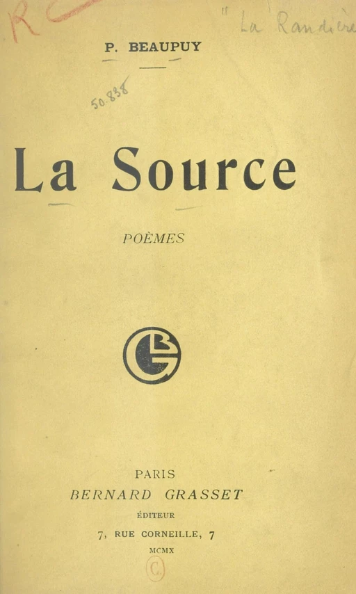 La source - Pierre Beaupuy - (Grasset) réédition numérique FeniXX