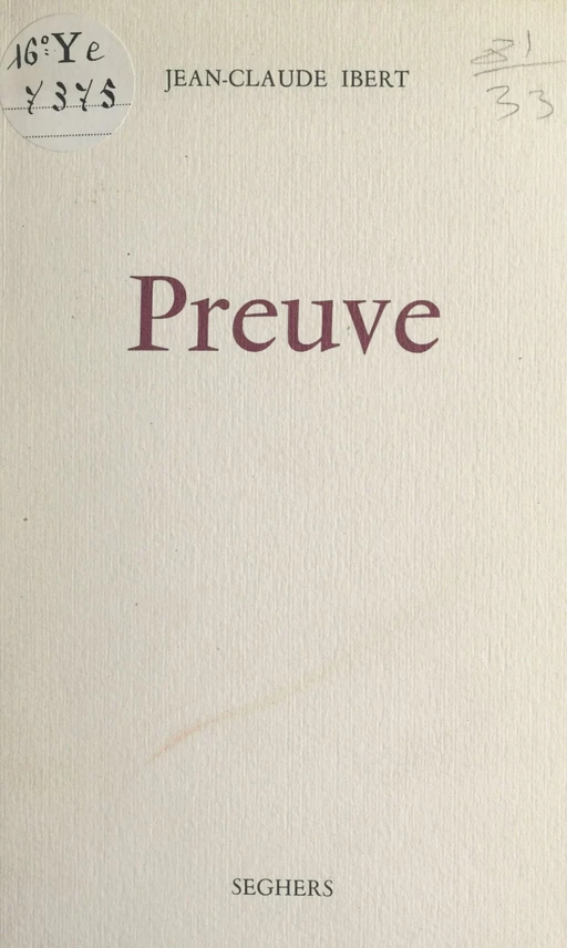 Preuve - Jean-Claude Ibert - (Seghers) réédition numérique FeniXX