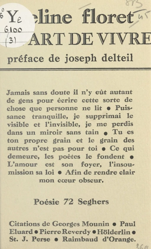 Ta part de vivre - Eveline Floret - (Seghers) réédition numérique FeniXX