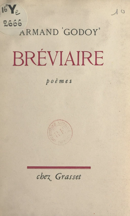 Bréviaire - Armand Godoy - (Grasset) réédition numérique FeniXX