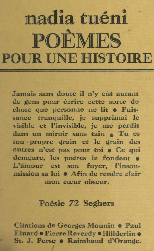 Poèmes pour une histoire - Nadia Tuéni - (Seghers) réédition numérique FeniXX