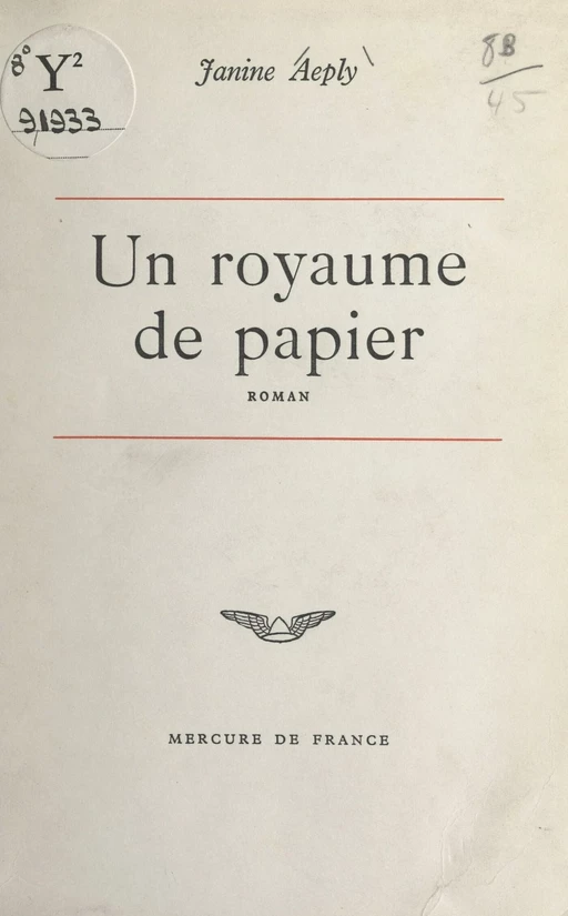 Un royaume de papier - Janine Aeply - (Mercure de France) réédition numérique FeniXX