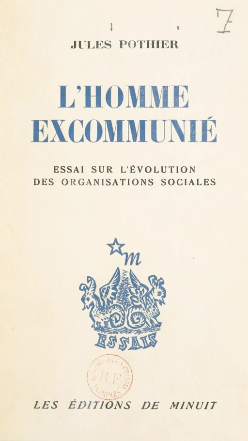 L'homme excommunié - Jules Pothier - (Les Éditions de Minuit) réédition numérique FeniXX