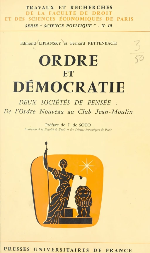 Ordre et démocratie - Edmond Lipiansky, Bernard Rettenbach - (Presses universitaires de France) réédition numérique FeniXX