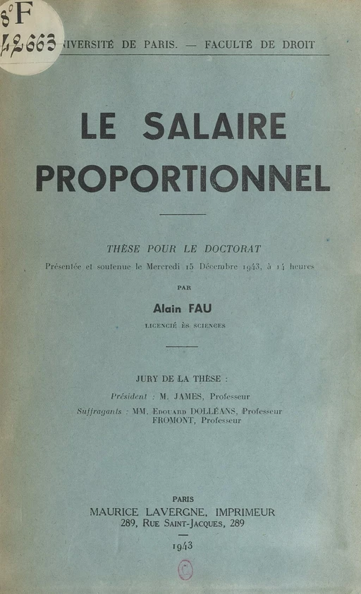 Le salaire proportionnel - Alain Fau - (Presses universitaires de France) réédition numérique FeniXX