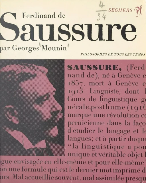 Saussure ou le structuralisme sans le savoir - Georges Mounin - (Seghers) réédition numérique FeniXX