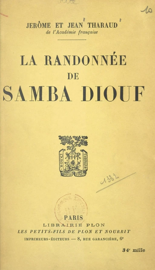 La randonnée de Samba Diouf - Jean Tharaud, Jérôme Tharaud - (Plon) réédition numérique FeniXX