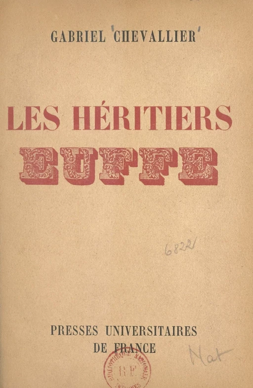 Les héritiers Euffe - Gabriel Chevallier - (Presses universitaires de France) réédition numérique FeniXX