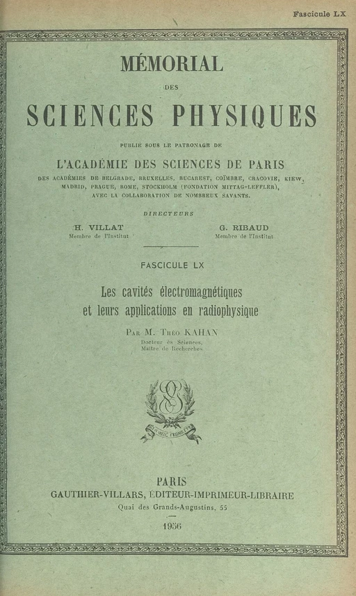 Les cavités électromagnétiques et leurs applications en radiophysique - Théo Kahan - (Dunod) réédition numérique FeniXX